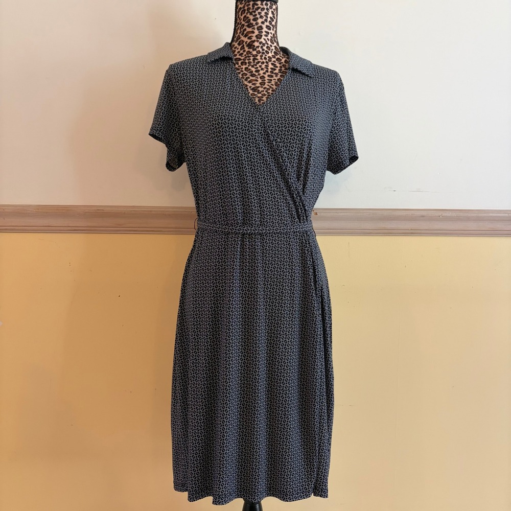 Brooks Brothers 346 Womens Navy Geometric Print Short Sleeve Wrap Dress Size M
